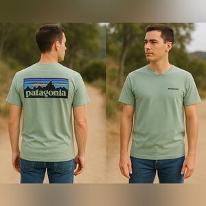 Patagonia Responsibili-Tee P-6 Logo Light Green Heather T-Shirt Men's XS